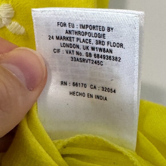 Moulinette Soeurs (Anthropologie) lemon yellow embroidered peasant top / sz 10 - Picture 8 of 11